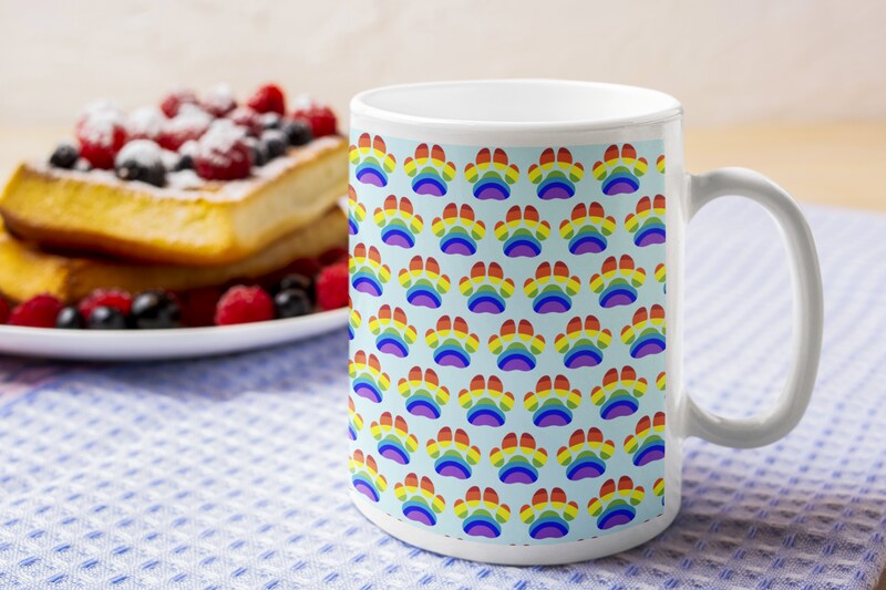 12oz Coffee Mug Rainbow Paw Prints. High-quality sublimation inks on ceramic mug. Dog and Cat Lovers Coffee Mug